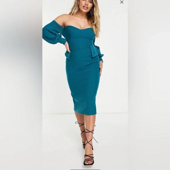 ASOS | Dresses | Asos Long Sleeve Off Shoulder Midi Dress Size 6 | Poshmark